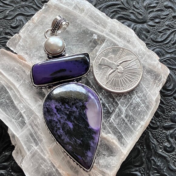 Pearl and Charoite Crystal Stone Jewelry Pendant - Picture 8 of 8